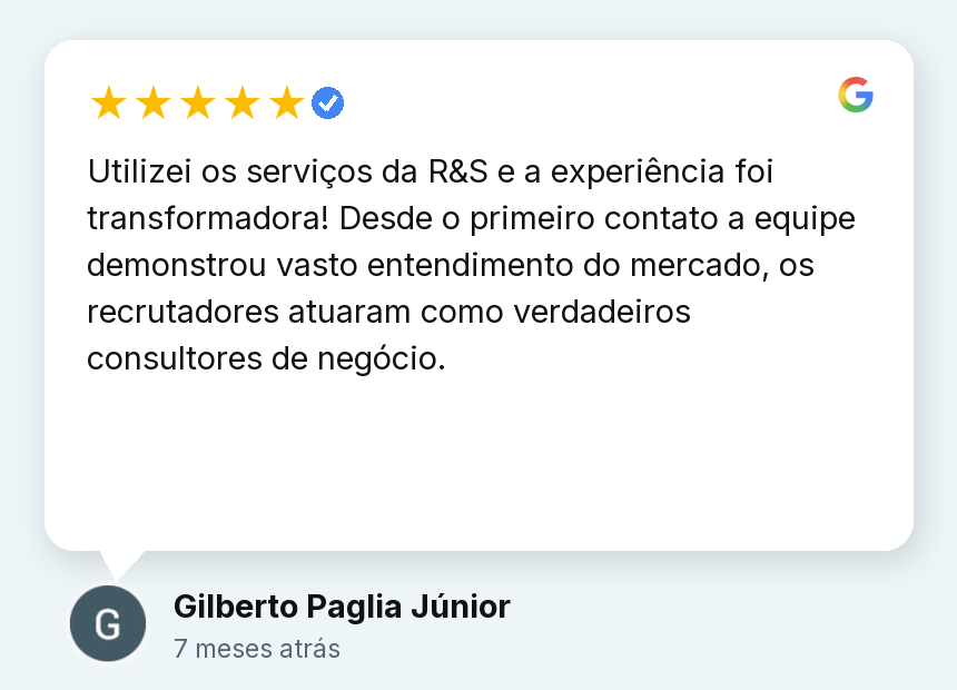 Avaliação de Gilberto Paglia Júnior: Utilizei os serviços da R&S e a experiência foi transformadora!