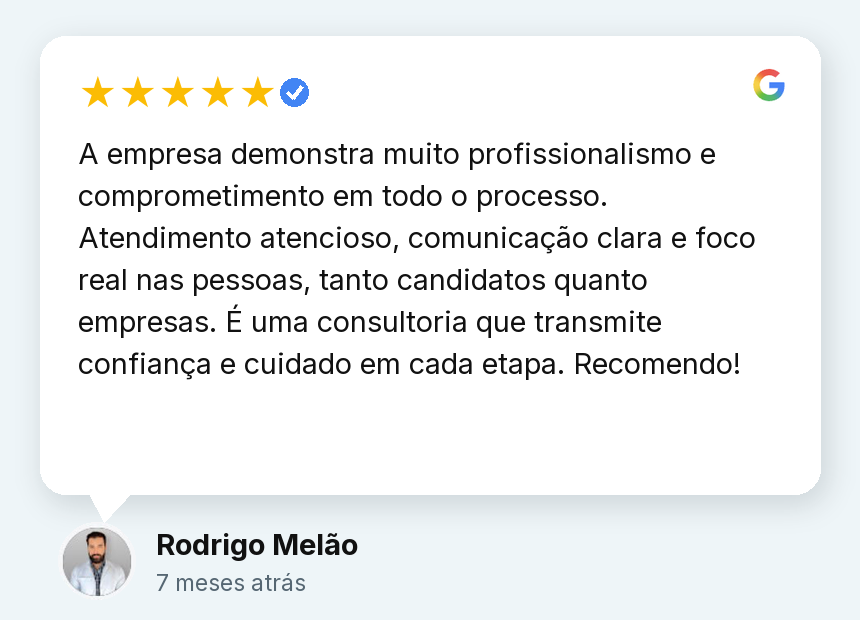 Avaliação de Rodrigo Melão: A empresa demonstra muito profissionalismo e comprometimento em todo o processo.